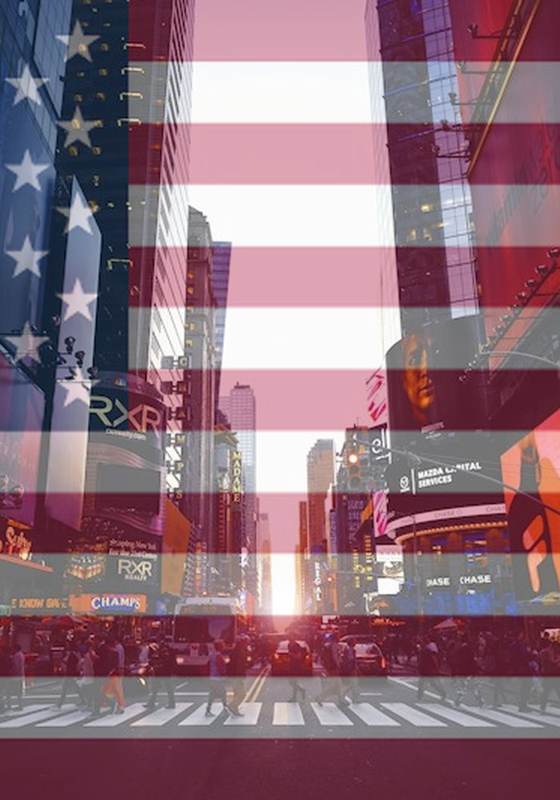 New York with the American flag
